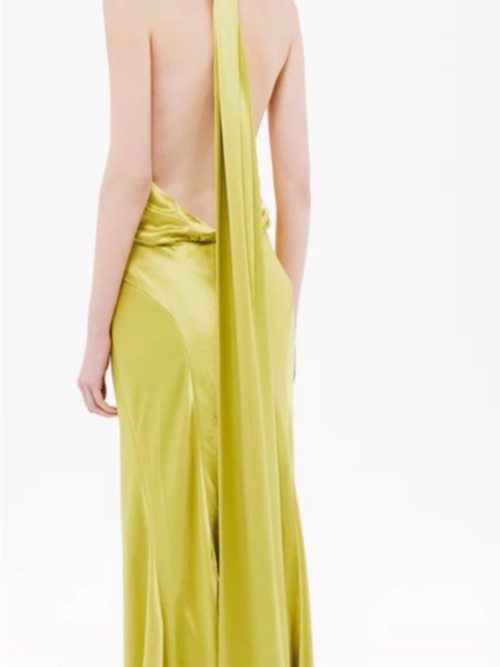 MISHA COLLECTION Chartreuse Satin Backless Halter Gown
